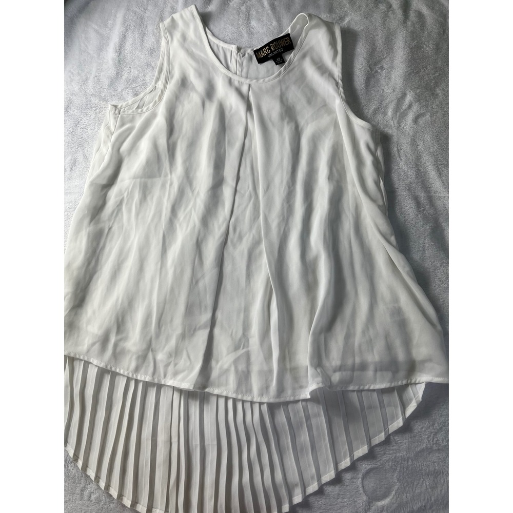 Marc Bouwer Unlimited White Pleated High Low Sleeveless Blouse XS A424193